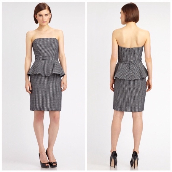 Shoshanna Jacquard Natalya Strapless Peplum Dress - Picture 1 of 8